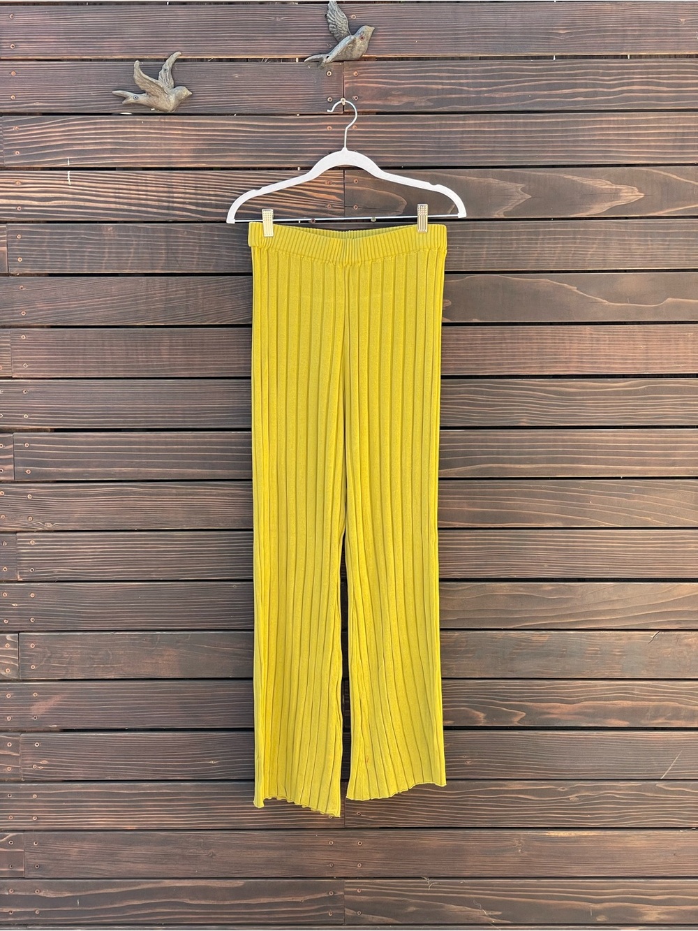 Ribbed Wide-Leg Knit Pants - Chartreuse
